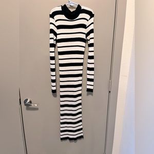 Midi bodycon dress long sleeve, navy blue and white, size 2